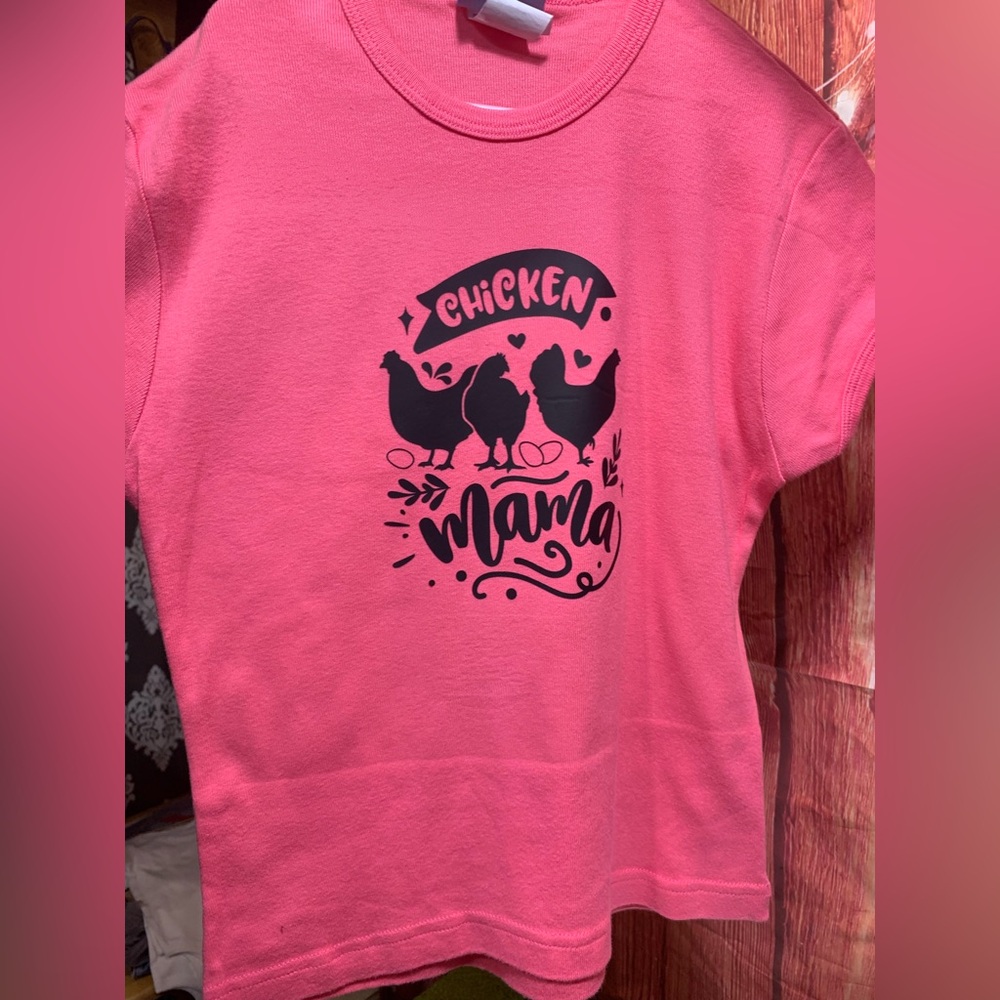 Pink Chicken Mama woman’s  Shirt Upcycled
